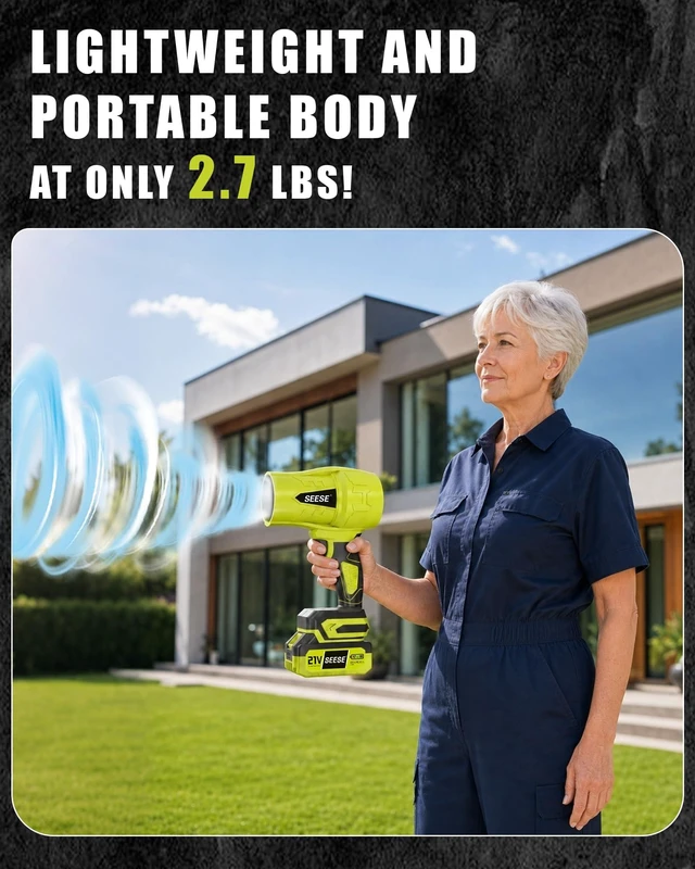 Alt view image 7 of 7 - SEESE Turbo Cordless Leaf Blower, 600 CFM Turbo Jet, Lightweight Handheld Blower for Yard Leaves, Wood Shavings, Car Drying with 21V 4.0Ah Battery & Ergonomic Handle, Best Gifts for Husband, Men, Dad