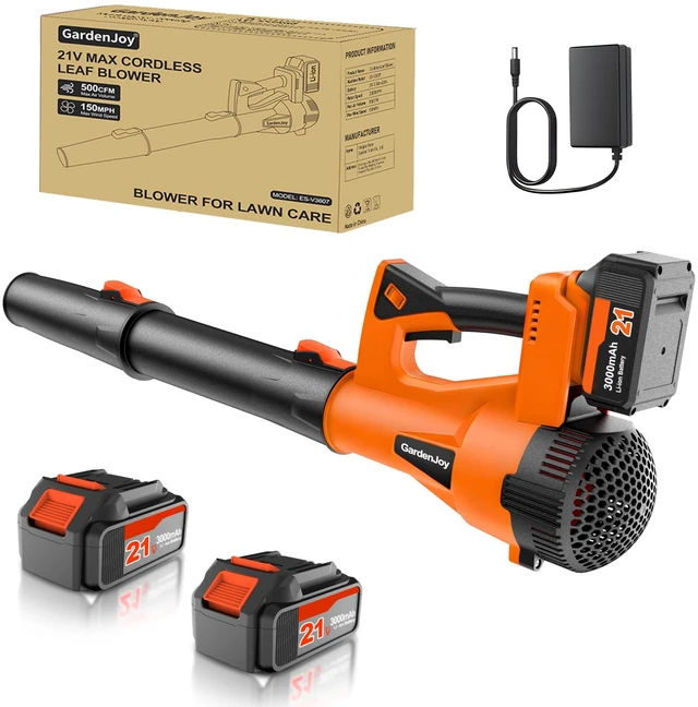 Main image of Leaf Blower Cordless, 21V 500CFM 2x3.0Ah Batteries, 6 Speed Modes, Orange | 150MPH Powerful Electric Leaf Blower, Lightweight Handheld, for Lawn Care Leaves Dust Car Interior Patio Cleaning