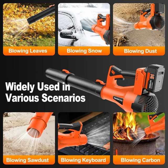 Alt view image 2 of 7 - Leaf Blower Cordless, 21V 500CFM 2x3.0Ah Batteries, 6 Speed Modes, Orange | 150MPH Powerful Electric Leaf Blower, Lightweight Handheld, for Lawn Care Leaves Dust Car Interior Patio Cleaning