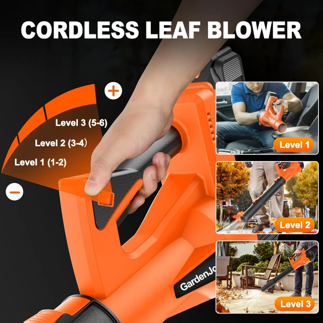 Alt view image 3 of 7 - Leaf Blower Cordless, 21V 500CFM 2x3.0Ah Batteries, 6 Speed Modes, Orange | 150MPH Powerful Electric Leaf Blower, Lightweight Handheld, for Lawn Care Leaves Dust Car Interior Patio Cleaning