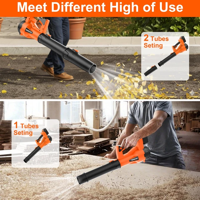 Alt view image 4 of 7 - Leaf Blower Cordless, 21V 500CFM 2x3.0Ah Batteries, 6 Speed Modes, Orange | 150MPH Powerful Electric Leaf Blower, Lightweight Handheld, for Lawn Care Leaves Dust Car Interior Patio Cleaning