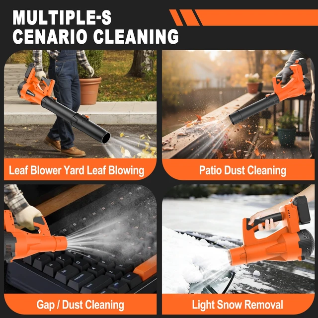 Alt view image 6 of 7 - Leaf Blower Cordless, 21V 500CFM 2x3.0Ah Batteries, 6 Speed Modes, Orange | 150MPH Powerful Electric Leaf Blower, Lightweight Handheld, for Lawn Care Leaves Dust Car Interior Patio Cleaning