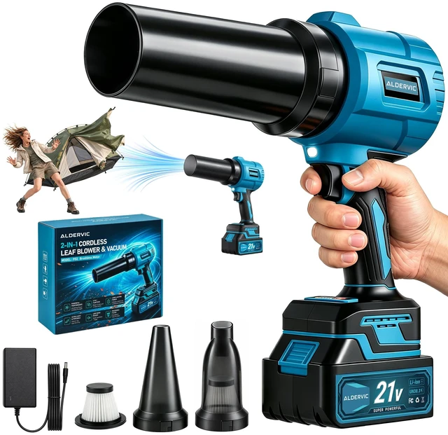 Main image of ALDERVIC Cordless Leaf Blower, 2-in-1 Handheld Leaf Blower & Vacuum, Lightweight Brushless Blower with 6.0Ah Battery & Charger, 3-Speed for Lawn Care, Patio, Yard, Leaves, Dust, Snow