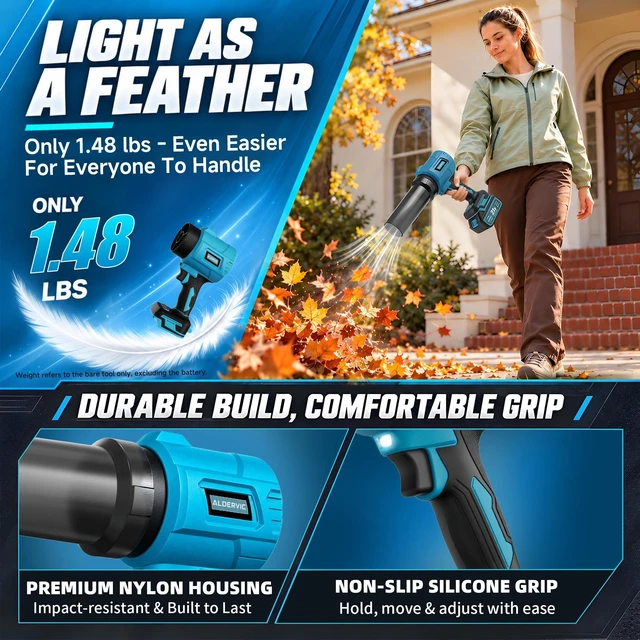 Alt view image 3 of 7 - ALDERVIC Cordless Leaf Blower, 2-in-1 Handheld Leaf Blower & Vacuum, Lightweight Brushless Blower with 6.0Ah Battery & Charger, 3-Speed for Lawn Care, Patio, Yard, Leaves, Dust, Snow