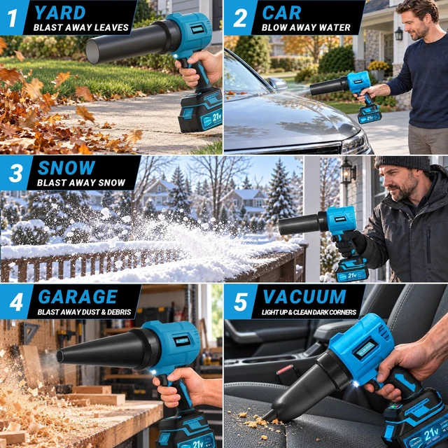 Alt view image 7 of 7 - ALDERVIC Cordless Leaf Blower, 2-in-1 Handheld Leaf Blower & Vacuum, Lightweight Brushless Blower with 6.0Ah Battery & Charger, 3-Speed for Lawn Care, Patio, Yard, Leaves, Dust, Snow