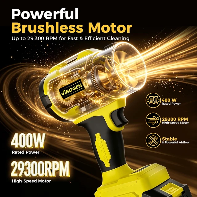 Alt view image 2 of 7 - Turbo-Powered Jet Blower Small Leaf Vacuum Cordless with Battery & Charger | Eletric Portable Ergonomic Handheld 300 CFM 150 MPH Blower - Dust Vacuuming Leaf Blowing Car Drying with 2x4000mAh