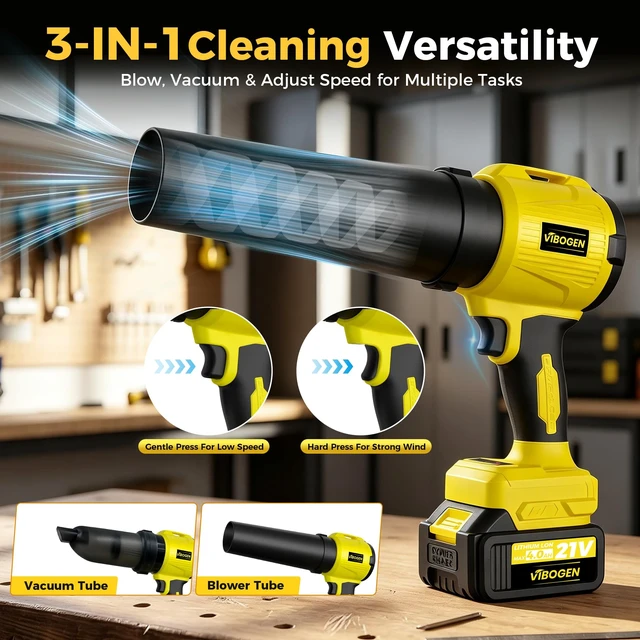 Alt view image 3 of 7 - Turbo-Powered Jet Blower Small Leaf Vacuum Cordless with Battery & Charger | Eletric Portable Ergonomic Handheld 300 CFM 150 MPH Blower - Dust Vacuuming Leaf Blowing Car Drying with 2x4000mAh