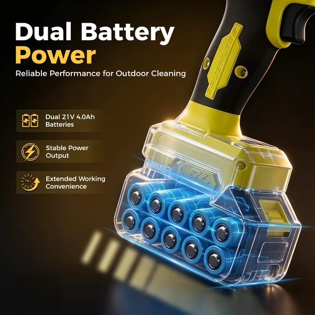 Alt view image 4 of 7 - Turbo-Powered Jet Blower Small Leaf Vacuum Cordless with Battery & Charger | Eletric Portable Ergonomic Handheld 300 CFM 150 MPH Blower - Dust Vacuuming Leaf Blowing Car Drying with 2x4000mAh