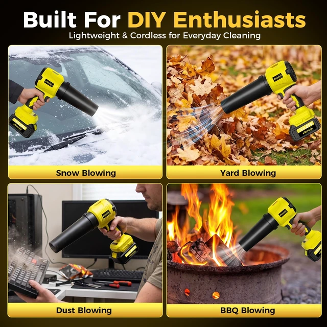 Alt view image 5 of 7 - Turbo-Powered Jet Blower Small Leaf Vacuum Cordless with Battery & Charger | Eletric Portable Ergonomic Handheld 300 CFM 150 MPH Blower - Dust Vacuuming Leaf Blowing Car Drying with 2x4000mAh