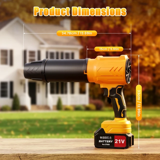 Alt view image 7 of 7 - Electric Leaf Blower Cordless with Battery and Charger for Lawn Care, Yard | 2 x 4.0Ah Battery Powered Turbo Blower Handheld Lightweight Air Blower with 2 Extended Nozzle for Snow, Car Drying -Yellow