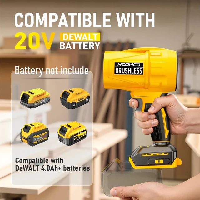 Alt view image 2 of 7 - 750CFM Cordless Leaf Blower Compatible with Dewalt 20V Battery Ultra-Light Handheld Brushless Turbo Jet Blower with 6-Speed Trigger & 3 Nozzles for Car Drying Yard Cleanup (Not Battery Yellow