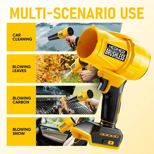 Alt view image 7 of 7 - 750CFM Cordless Leaf Blower Compatible with Dewalt 20V Battery Ultra-Light Handheld Brushless Turbo Jet Blower with 6-Speed Trigger & 3 Nozzles for Car Drying Yard Cleanup (Not Battery Yellow