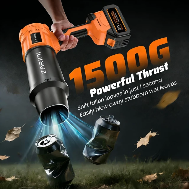 Alt view image 4 of 7 - ZARIMI 990,000 RPM Cordless Leaf Blower, Electric Handheld Leaf Blower with 2 Batteries & Charger, Lightweight for Patio, Lawn, Yard, Deck - Light Orange