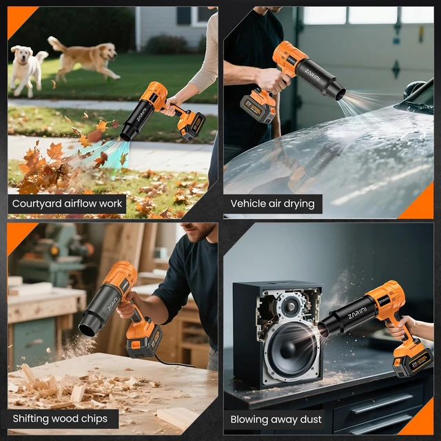 Alt view image 6 of 7 - ZARIMI 990,000 RPM Cordless Leaf Blower, Electric Handheld Leaf Blower with 2 Batteries & Charger, Lightweight for Patio, Lawn, Yard, Deck - Light Orange