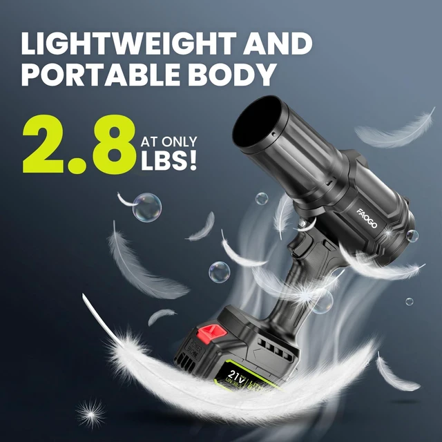 Alt view image 5 of 7 - FAOGO Cordless Leaf Blower with 2 Batteries & Charger - 990,000 RPM Electric Handheld Blower, Lightweight for Lawn, Yard, Patio, Garden Care - Light Black