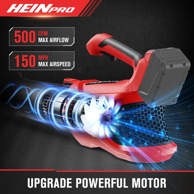 Alt view image 3 of 7 - HEINPRO Cordless Leaf Blower Compatible with Milwaukee M18 Battery | 500CFM/150MPH Electric Leaf Blower Cordless, 5 Speed Modes, Battery Powered Blowers for Lawn Care, Yard (Tool Only)