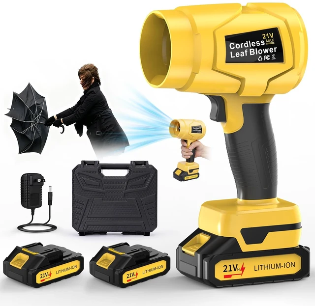 Main image of Handheld 21V Cordless Leaf Blower, 990000 RPM, 2 Pack 6.0Ah Batteries | Lightweight Electric Blower with Fast Charger for Yard, Patio, Lawn Care, Clearing Leaves, Dust and Light Snow, Yellow