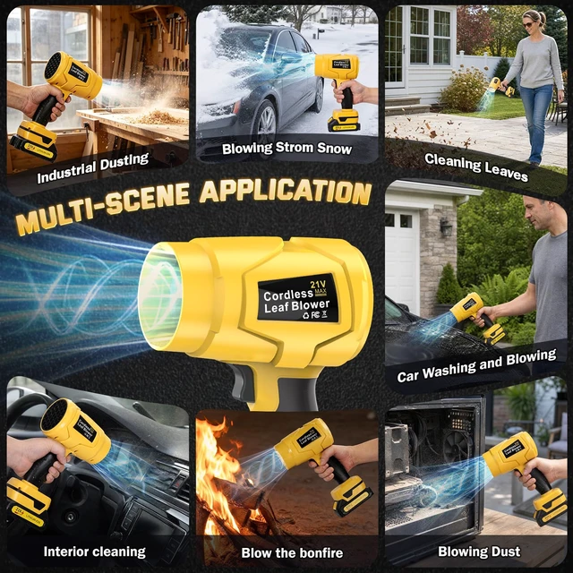 Alt view image 3 of 6 - Handheld 21V Cordless Leaf Blower, 990000 RPM, 2 Pack 6.0Ah Batteries | Lightweight Electric Blower with Fast Charger for Yard, Patio, Lawn Care, Clearing Leaves, Dust and Light Snow, Yellow
