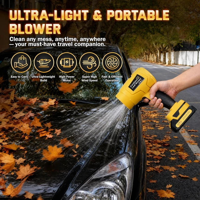 Alt view image 5 of 6 - Handheld 21V Cordless Leaf Blower, 990000 RPM, 2 Pack 6.0Ah Batteries | Lightweight Electric Blower with Fast Charger for Yard, Patio, Lawn Care, Clearing Leaves, Dust and Light Snow, Yellow