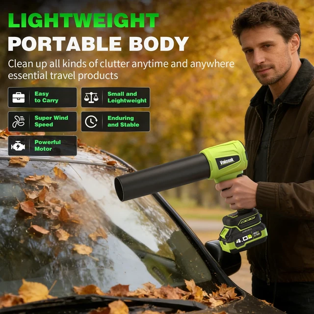 Alt view image 4 of 7 - Electric Cordless Leaf Blower with Battery and Charger, Mini Jet Dry Fan, Snow Blower, Ultra Lightweight Handheld Blower for Patio, Garden, Lawn Care, Garage, Car Blowing Water with Extended Nozzle