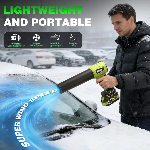 Alt view image 6 of 7 - Electric Cordless Leaf Blower with Battery and Charger, Mini Jet Dry Fan, Snow Blower, Ultra Lightweight Handheld Blower for Patio, Garden, Lawn Care, Garage, Car Blowing Water with Extended Nozzle