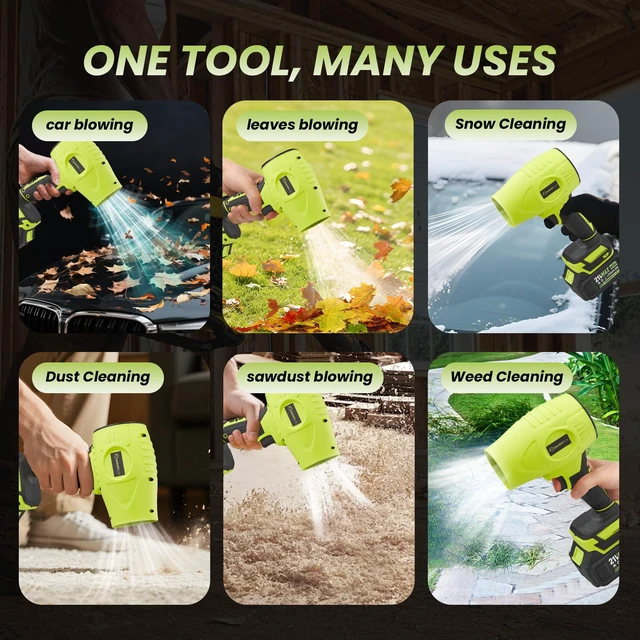 Alt view image 4 of 7 - SakerPlus Cordless Leaf Blower,Portable Dust Cleaner with 2 Batteries, 21V 4.0Ah Electric Handheld Blower, 3-Speed Adjustable,Mini Lightweight Leaf Blower for Yard, Patio, Garage, Car (Green)