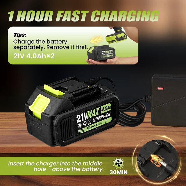 Alt view image 7 of 7 - SakerPlus Cordless Leaf Blower,Portable Dust Cleaner with 2 Batteries, 21V 4.0Ah Electric Handheld Blower, 3-Speed Adjustable,Mini Lightweight Leaf Blower for Yard, Patio, Garage, Car (Green)