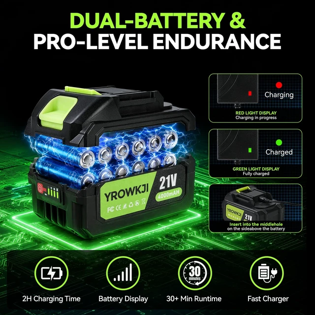 Alt view image 4 of 7 - Leaf Blower Cordless, 180° Rotating Handheld Electric Leaf Blower6 Speed ModesEquipped with 3 X 4.0ah Battery and Charger Portable Small Blowerfor Lawn Care,Leaves,Patio,Dust and Drying Cars-Green