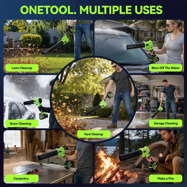 Alt view image 6 of 7 - Leaf Blower Cordless, 180° Rotating Handheld Electric Leaf Blower6 Speed ModesEquipped with 3 X 4.0ah Battery and Charger Portable Small Blowerfor Lawn Care,Leaves,Patio,Dust and Drying Cars-Green
