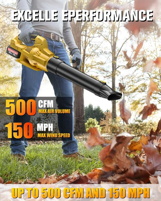 Alt view image 2 of 7 - Cordless Leaf Blower Compatible with Dewalt 20V Battery, 500 CFM, 6 Speeds | 2-Pack 3.0Ah Batteries & Charger Included, 500 CFM Airflow, 6-Speed Control for Yard, Garden, and Snow Removal