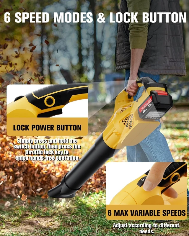 Alt view image 5 of 7 - Cordless Leaf Blower Compatible with Dewalt 20V Battery, 500 CFM, 6 Speeds | 2-Pack 3.0Ah Batteries & Charger Included, 500 CFM Airflow, 6-Speed Control for Yard, Garden, and Snow Removal