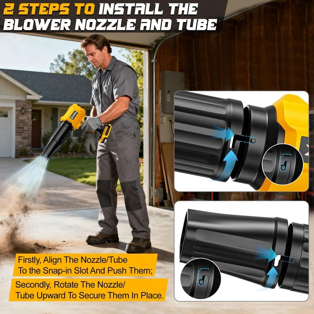 Alt view image 7 of 7 - TAIRDA Cordless Leaf Blower Compatible for Dewalt 20V Battery(NO Battery), Mini Turbo Jet Blower with 2 Nozzles, Lightweight & One-Hand Use, for Patio Garage Yard Shop Cleaning Car Dryer(Tool Only)