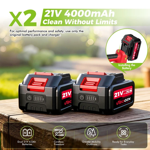 Alt view image 5 of 7 - Electric Leaf Blower Cordless with Battery and Charger for Lawn Care Small | Portable Hand Held Lightweight 2 Speed Modes Leaves Blower 420CFM 150MPH with 2x4.0Ah Batteries for Patio Yard (Red)