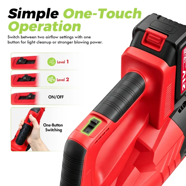 Alt view image 4 of 7 - Electric Leaf Blower Cordless with Battery and Charger for Lawn Care Small | Portable Hand Held Lightweight 2 Speed Modes Leaves Blower 420CFM 150MPH with 2x4.0Ah Batteries for Patio Yard (Red)