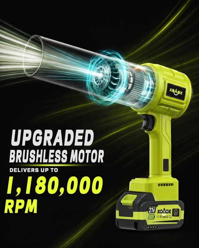 Alt view image 3 of 7 - XOAOX Cordless Leaf Blower, Handheld Blower with 2×4.0Ah Batteries | 1180000RPM Brushless Motor, 400MPH Airflow, Lightweight, Noise-Reducing Earplugs, For Lawn, Patio And Garage
