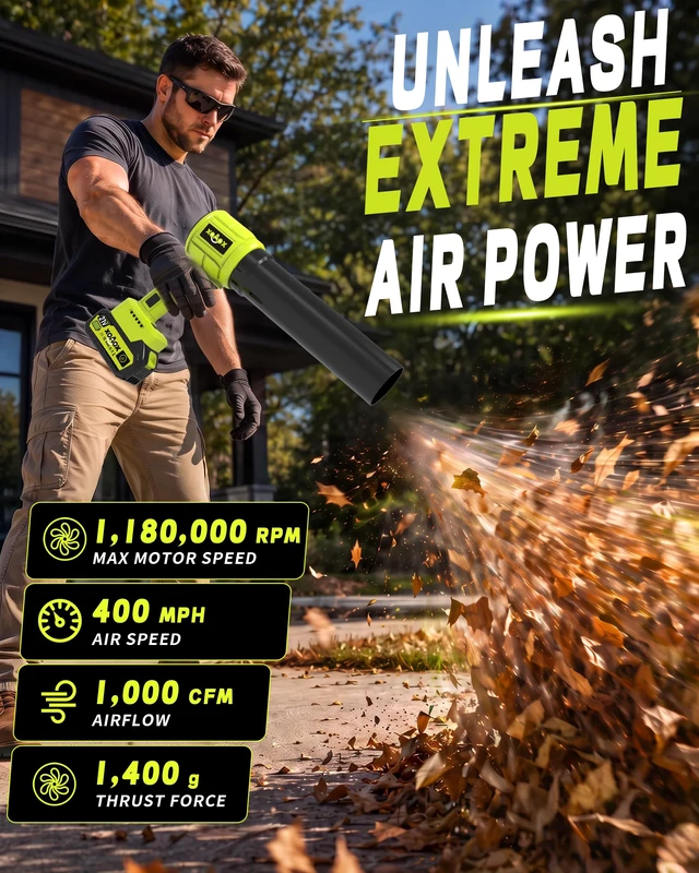 Alt view image 2 of 7 - XOAOX Cordless Leaf Blower, Handheld Blower with 2×4.0Ah Batteries | 1180000RPM Brushless Motor, 400MPH Airflow, Lightweight, Noise-Reducing Earplugs, For Lawn, Patio And Garage
