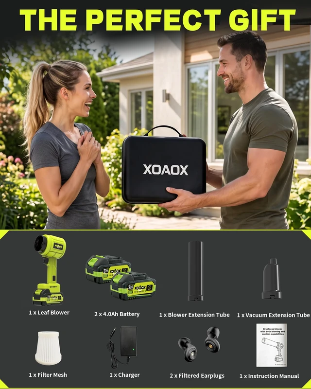 Alt view image 7 of 7 - XOAOX Cordless Leaf Blower, Handheld Blower with 2×4.0Ah Batteries | 1180000RPM Brushless Motor, 400MPH Airflow, Lightweight, Noise-Reducing Earplugs, For Lawn, Patio And Garage