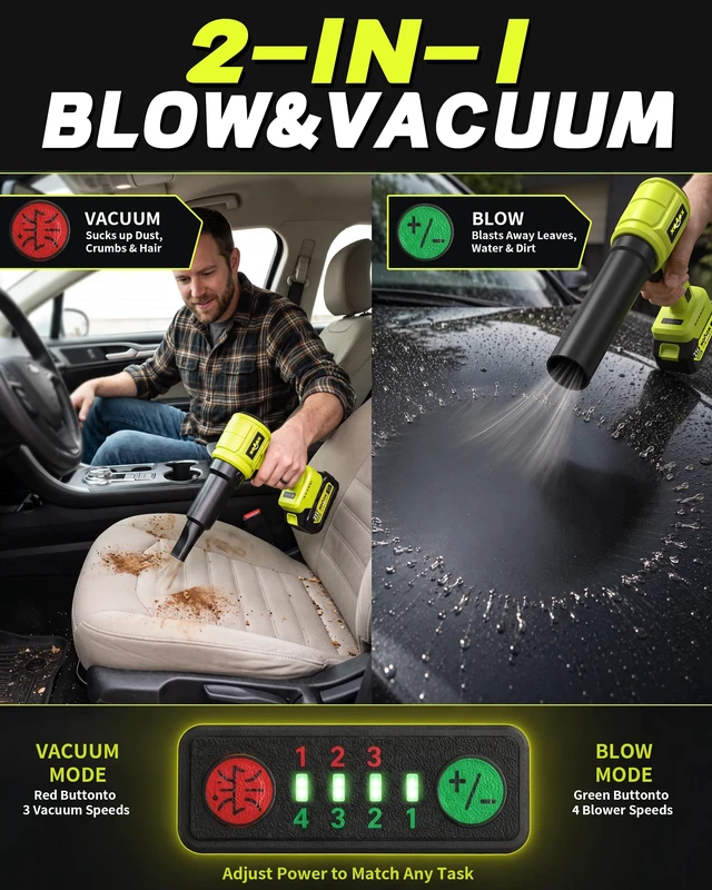Alt view image 6 of 7 - XOAOX Cordless Leaf Blower, Handheld Blower with 2×4.0Ah Batteries | 1180000RPM Brushless Motor, 400MPH Airflow, Lightweight, Noise-Reducing Earplugs, For Lawn, Patio And Garage
