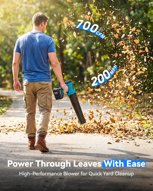 Alt view image 2 of 7 - Leaf Blower Cordless, 700CFM/200MPH, Handheld Blowers with Battery&Charger | 2 x 4.0Ah Batteries, 3-Speed, Lightweight Blowers for Lawn Care, Patio, Yard, Blowing Snow, Leaves, Dust
