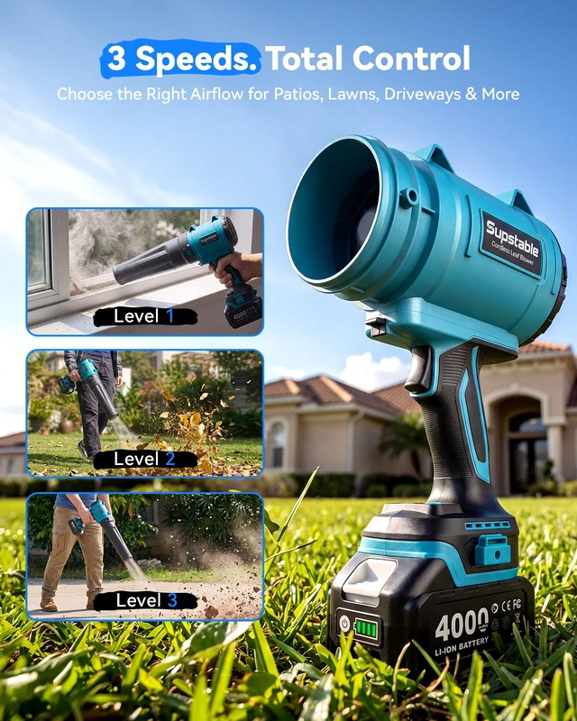Alt view image 6 of 7 - Leaf Blower Cordless, 700CFM/200MPH, Handheld Blowers with Battery&Charger | 2 x 4.0Ah Batteries, 3-Speed, Lightweight Blowers for Lawn Care, Patio, Yard, Blowing Snow, Leaves, Dust