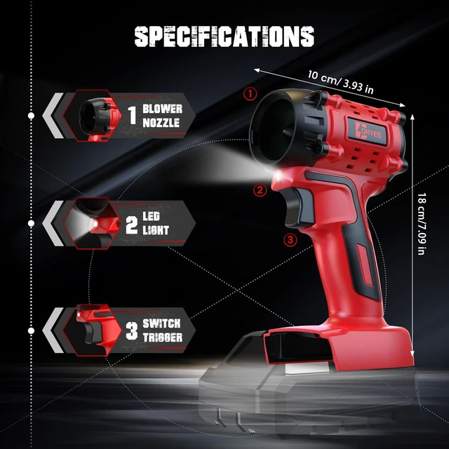 Alt view image 3 of 7 - ohyes Air Duster Compatible with Milwaukee 18V Battery | 380W Brushless Motor 100,000RPM Variable Speed Jet Fan for Jobsite Woodcraft Workshop Cleaning(Battery not Included)