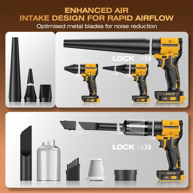 Alt view image 5 of 7 - Leaf Blower Cordless for Dewalt 20V Battery, 1300000RPM Lightweight Mini Leaf Blower Handheld Electric Leaf Blower, 2-in-1 Portable Blower &Vacuum for Lawn Dust/Snow Blowing (Not Battery