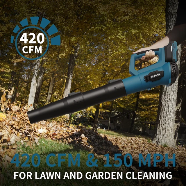 Alt view image 4 of 6 - LEAPUL Leaf Blower Cordless with 2 Batteries & Fast Charger, Navy Blue | 21V Battery Powered, Powerful Airflow, 4Lbs Lightweight, One-Hand Use, Easy Assembly, Ideal For Patio & Lawn Care