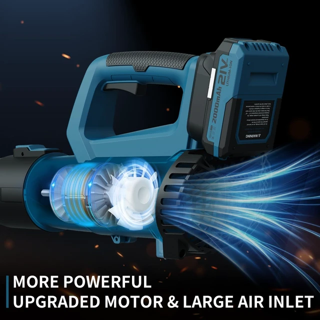 Alt view image 2 of 6 - LEAPUL Leaf Blower Cordless with 2 Batteries & Fast Charger, Navy Blue | 21V Battery Powered, Powerful Airflow, 4Lbs Lightweight, One-Hand Use, Easy Assembly, Ideal For Patio & Lawn Care