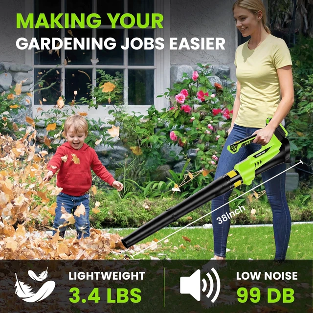 Alt view image 4 of 7 - 650 CFM Leaf Blower Cordless with 2 * 2.0Ah Batteries and Charger | 200 MPH 6 Speeds Electric Leaf Blower for Lawn Care, Yard, Patio & Driveway Cleanup, 3.4 Lbs Lightweight, Low Noise