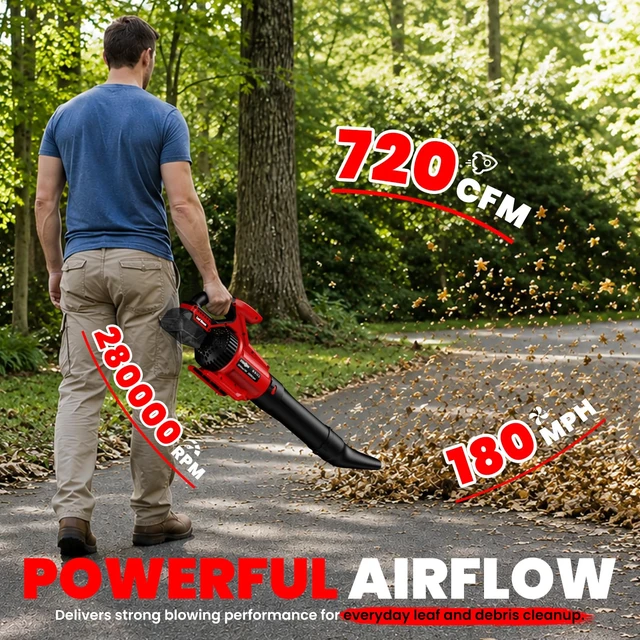 Alt view image 2 of 7 - XTENSEN Cordless Leaf Blower for Milwaukee 18V Battery, 720 CFM (Tool Only) | Handheld Electric Leaf Blower, 3-Speed Control, Digital Display, Shoulder Strap, Detachable Air Tubes for Lawn, Yard