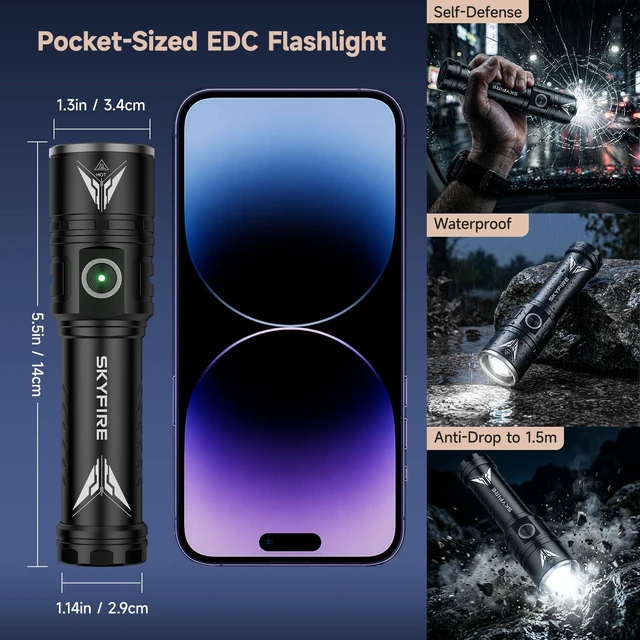 Alt view image 5 of 7 - SKYFIRE Magnetic Flashlight with Ignition Lens,4000 Rechargeable EDC | Flashlights High Lumens,LED Pocket Flash Light Zoomable,4 Modes,Bright Flashlight for Home,Outdoor Camping
