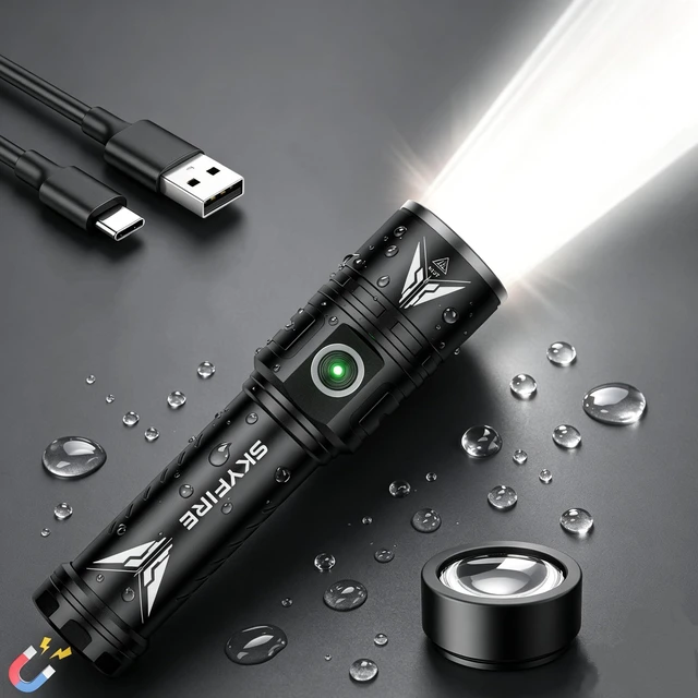 Main image of SKYFIRE Magnetic Flashlight with Ignition Lens,4000 Rechargeable EDC | Flashlights High Lumens,LED Pocket Flash Light Zoomable,4 Modes,Bright Flashlight for Home,Outdoor Camping
