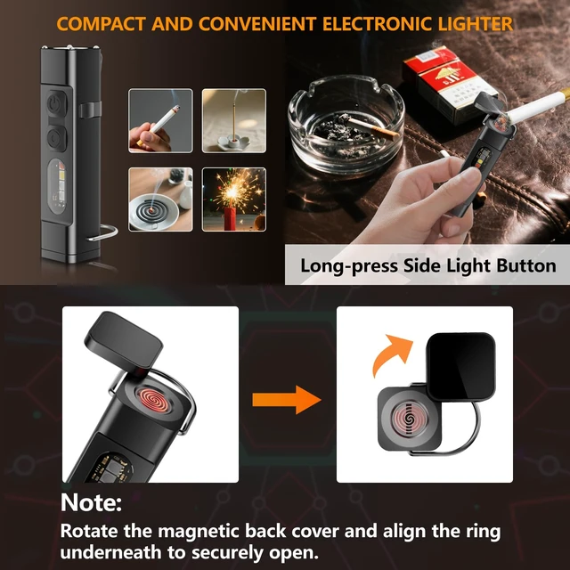 Alt view image 2 of 7 - SKYFIRE 2Pack EDC Magnetic Flashlight Rechargeable with Electric Lighter | Clip,Mini Flash Lights with UV Red,White LED Light Pocket Flashlights,1000lm for Outdoors Indoor Work