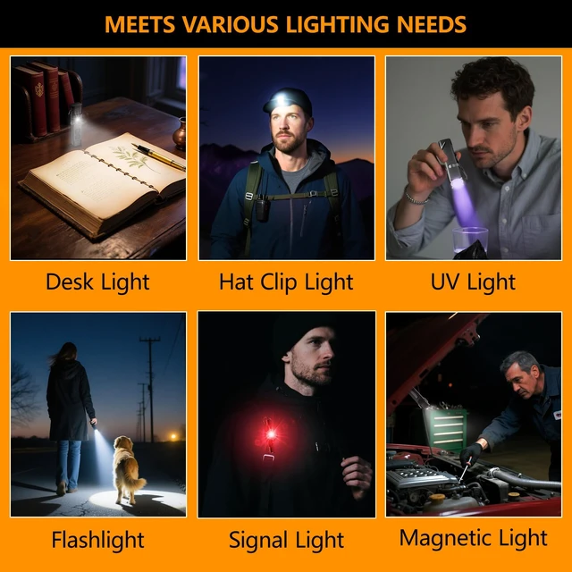 Alt view image 6 of 7 - SKYFIRE 2Pack EDC Magnetic Flashlight Rechargeable with Electric Lighter | Clip,Mini Flash Lights with UV Red,White LED Light Pocket Flashlights,1000lm for Outdoors Indoor Work